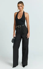Melissa Pants - Pleat Front Wide Leg Tailored Pants in Black