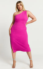 Monette Midi Dress - One Shoulder Straight Dress in Grape