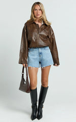 Renee Shorts - High Waisted Frayed Hem Denim Shorts in Light Blue Wash