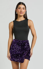 Gabriella Skort - Wrap Front Sequin Skort in Purple