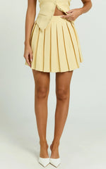 Harlee Mini Skirt - Pleated A line Skirt in Lemon