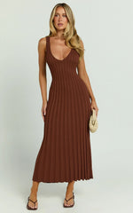 Maya Midi Knit Dress - Sleeveless V Neck Knited Dress in Dark Chocolate