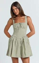 Albee Mini Dress - Smocked Back Dress in Olive