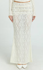 Kathleen Maxi Skirt - Mid Rise Ruched Wide Band Fishtail Jersey Skirt in Cream