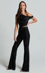 Christina Pants - Mid Waist Burnout Pants in Black