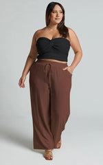 Kala Pants - Mid Waisted Relaxed Elastic Waist Pants in Chocolate