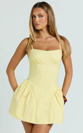Elliot Mini Dress - Scoop Neck Fit And Flare Dress in Lemon