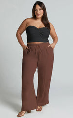 Kala Pants - Mid Waisted Relaxed Elastic Waist Pants in Chocolate
