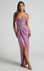 Adrie Midi Dress - Strapless Corset Bodice Dress in Pink