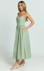 Braelyn Midi Dress - Scoop Neck Flare Dress in Sage