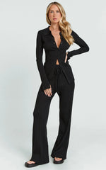 Kelsey Pants - High Drawstring Waist Knit Pants in Black
