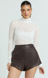 Karlene Top - Stretch Lace Long Sleeve With Bandeau Top in Ivory