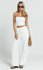 Kala Pants - Mid Waisted Relaxed Elastic Waist Pants in White