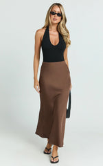 Amari Maxi Skirt - High Waisted Bias Cut Skirt in Chocolate