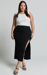 Andalucia Midi Skirt - Ribbed Side Split Skirt in Black
