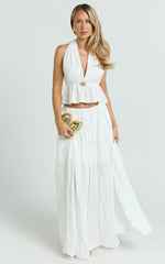 Heidi Maxi Skirt - Elastic Waist Side Split Skirt in White