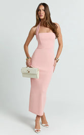 Salome Midi Dress - Halter Neck Column Dress in Pink