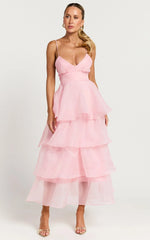 Cindy Midi Dress - Layered Skirt Dress in Soft Pink