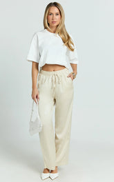 Jinky Pants - Satin Drawstring Pants in Off White