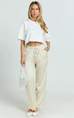 Jinky Pants - Satin Drawstring Pants in Off White