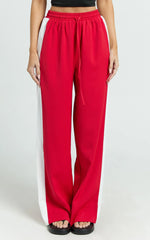 Davi Pants - Drawstring Waist Contrast Panel Tailored Pants in Red