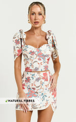 Kelsie Top - Tie Shoulder Crop Sweetheart Linen Top in Summer Chintz