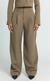 Inez Pants - High Waisted Barrell Leg Tailored Pants in Olive