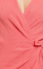 Carina Midi Dress - Linen Blend Short Sleeve Collared Wrap Dress in Orange