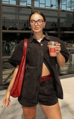 Rhianna Shorts - Mid Waist Recycled Denim Shorts in Washed Black