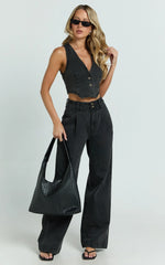 Fergie Jeans - Denim High Waisted Straight Leg Denim Jeans in Washed Black