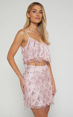 Khrizza Mini Skirt - Sequin Diamond Mesh Skirt in Pink
