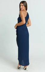 Namaari Midi Dress - Faux Wrap One Shoulder Dress in Navy