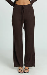 Kelsey Pants - High Drawstring Waist Knit Pants in Chocolate