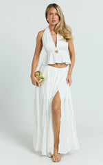 Heidi Maxi Skirt - Elastic Waist Side Split Skirt in White