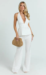 Jameela Top - Halter Neck Tie Back Gathered Top in Off White