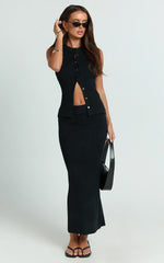 Halle Midi Skirt - High Waist Bodycon Knit Midi Skirt in Black