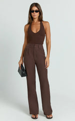 Melissa Pants - Pleat Front Wide Leg Tailored Pants in Chocolate