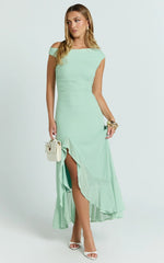 Judee Midi Dress - One Shoulder High Side Split Dress in Sage