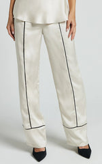 Bobbie Pants - High Waist Contrast Piping Pants in Oyster