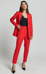 Hermie Pants - High Waisted Cropped Tailored Pants in Red