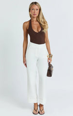 Kobby Pants - High Waist Turnup Ankle Length Pants in Off White