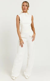Paxton Pants - High Waisted Straight Leg Pants in Cream