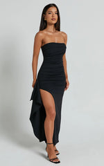 Andrea Midi Dress - Strapless Ruffle Dress in Black
