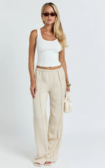 Faye Pants - Low Waist Elastic Waist Wide Leg Pants in Neutral