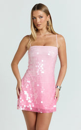 Rose Mini Dress - Ombre Sequin Shift Dress in Pink