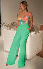 Bonnie Pants - High Waisted Tailored Wide Leg Pants in Green