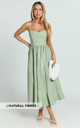 Braelyn Midi Dress - Scoop Neck Flare Dress in Sage