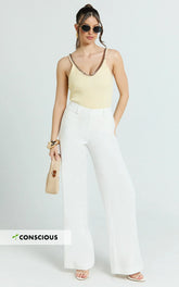 Evie Pants - Mid Rise Wide Leg Linen Blend Tailored Pants in White