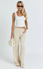 Faye Pants - Low Waist Elastic Waist Wide Leg Pants in Neutral