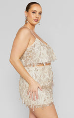 Khrizza Mini Skirt - Sequin Diamond Mesh Skirt in Gold